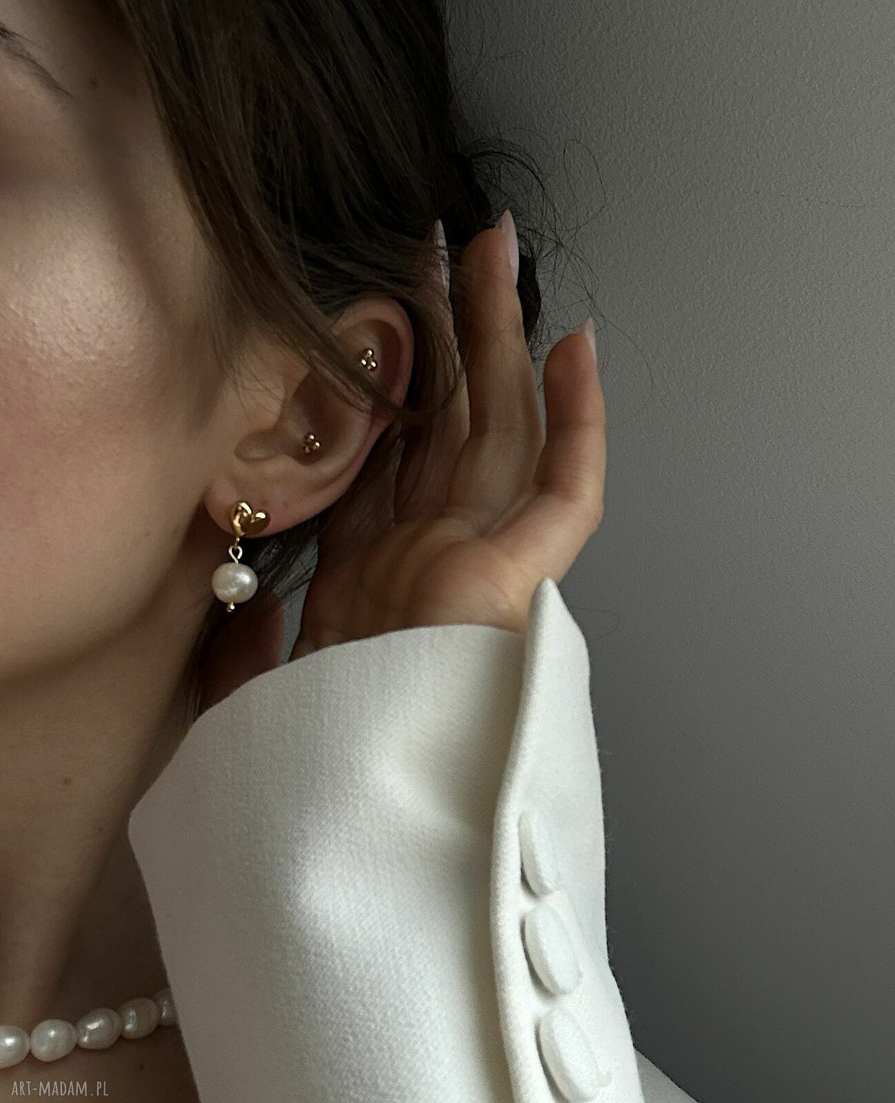 kolczyki: Złote kolczyki serca z perłami autorskie