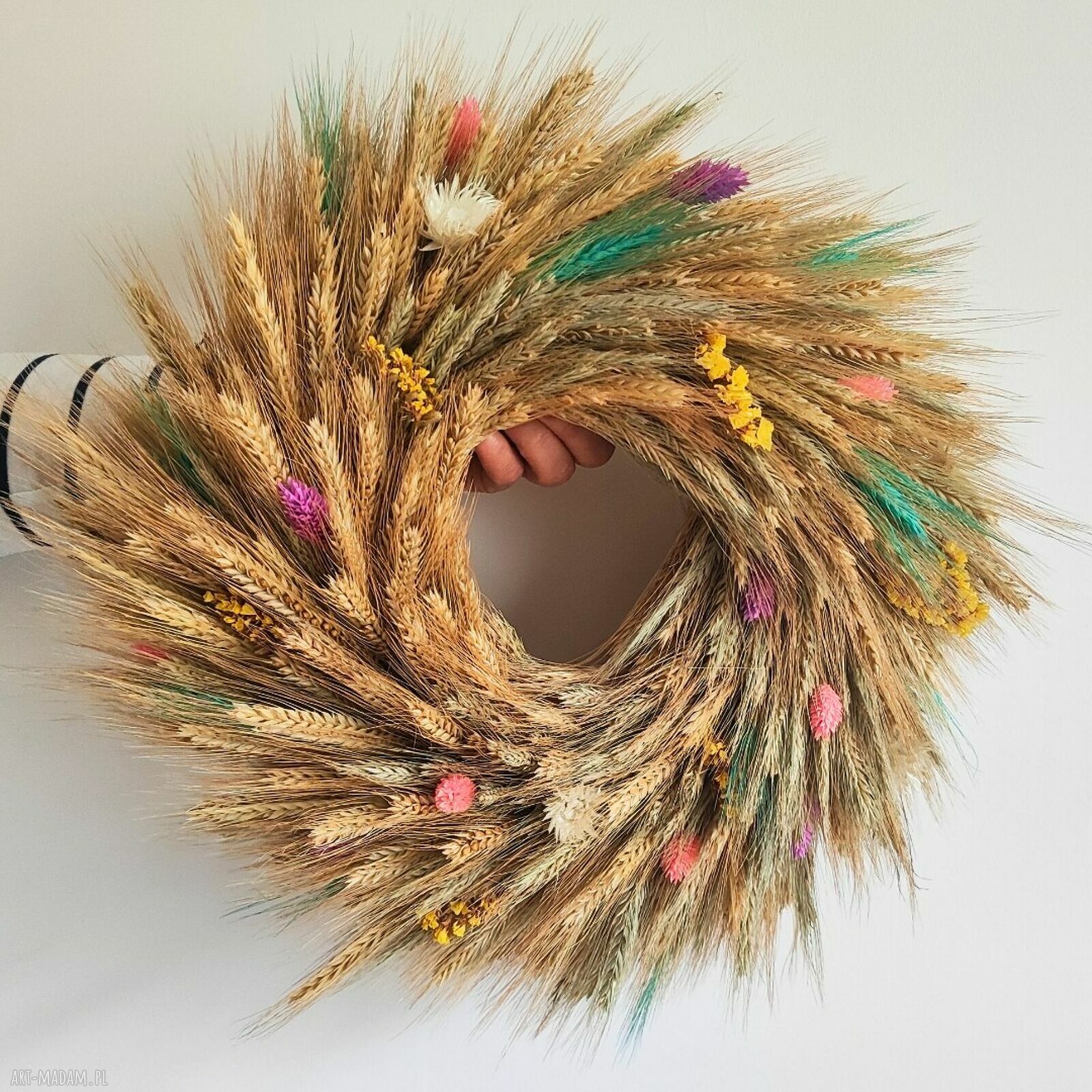 Naturalny wianek na drzwi z suszonych zbóż - 40 cm