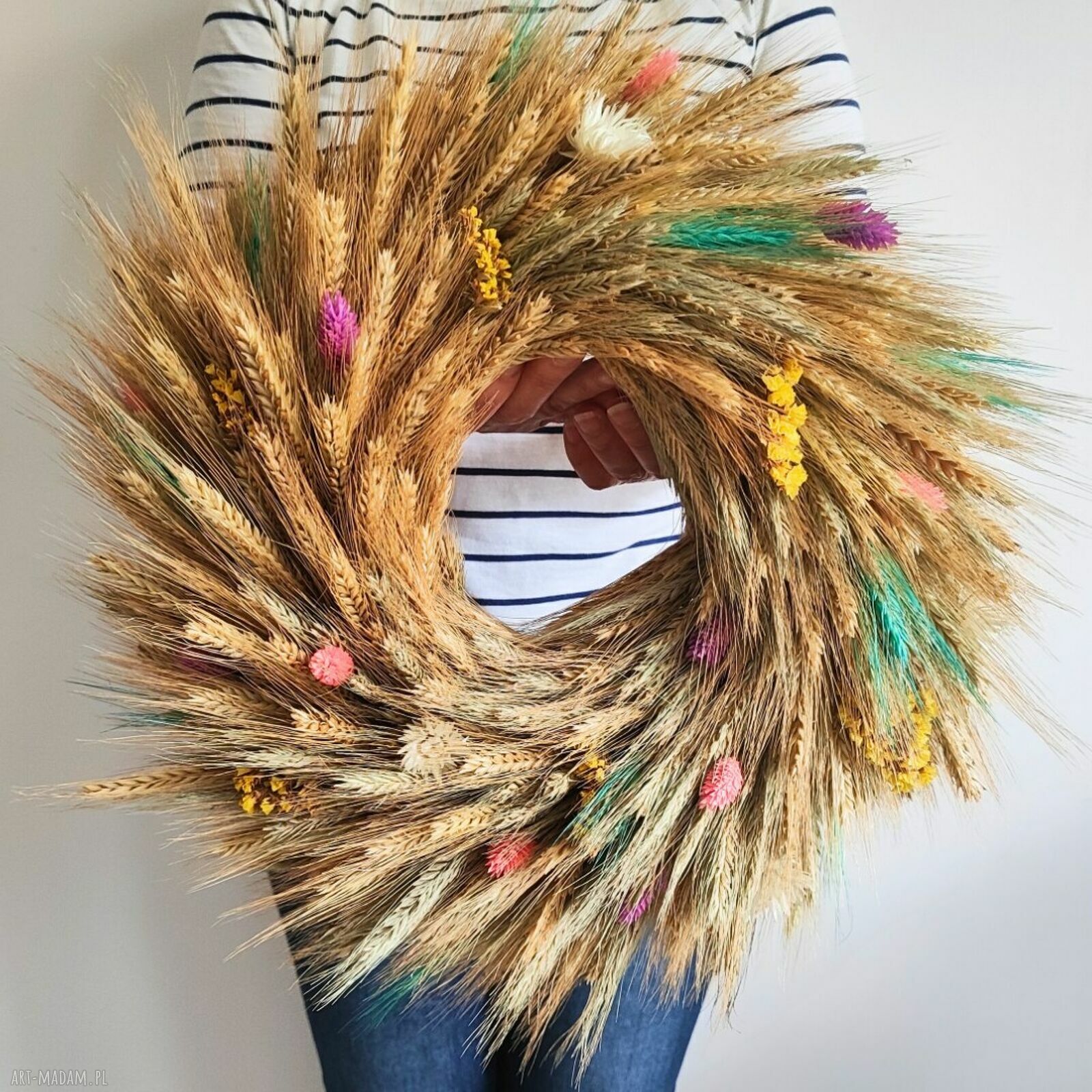 Naturalny wianek na drzwi z suszonych zbóż - 40 cm