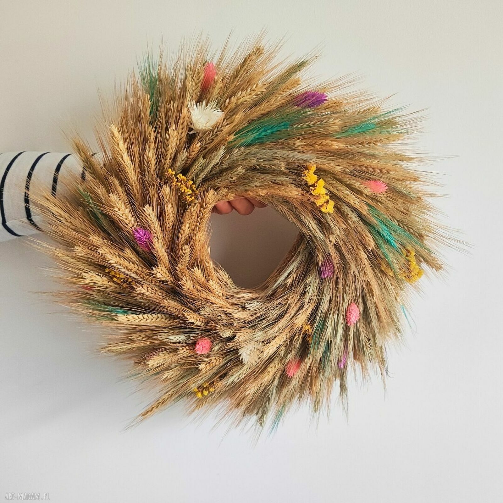 Naturalny wianek na drzwi z suszonych zbóż - 40 cm