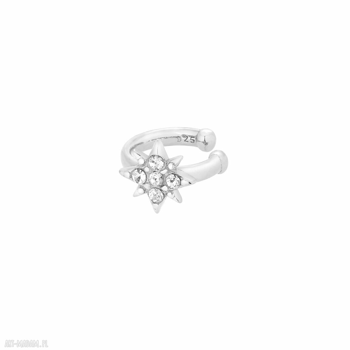 Srebrna nausznica zdobiona gwiazdką kryształami ozdoba naucho