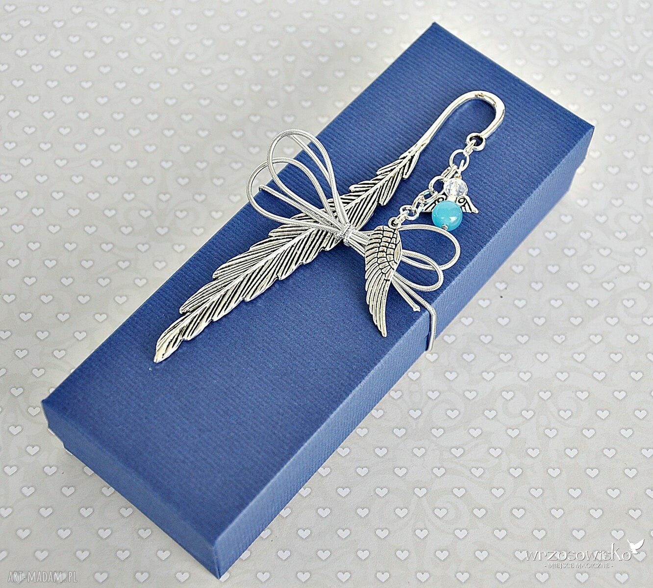 Anioł błękitne oczko zakładka w pudełku Handmade