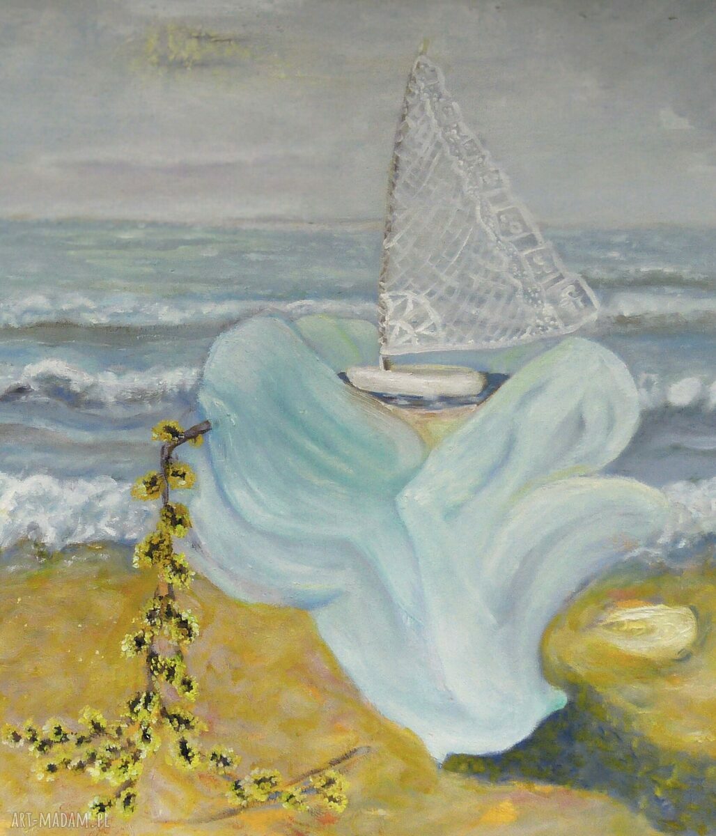 Nauka pływania - obraz olejny na lnianym płótnie 60x70 cm