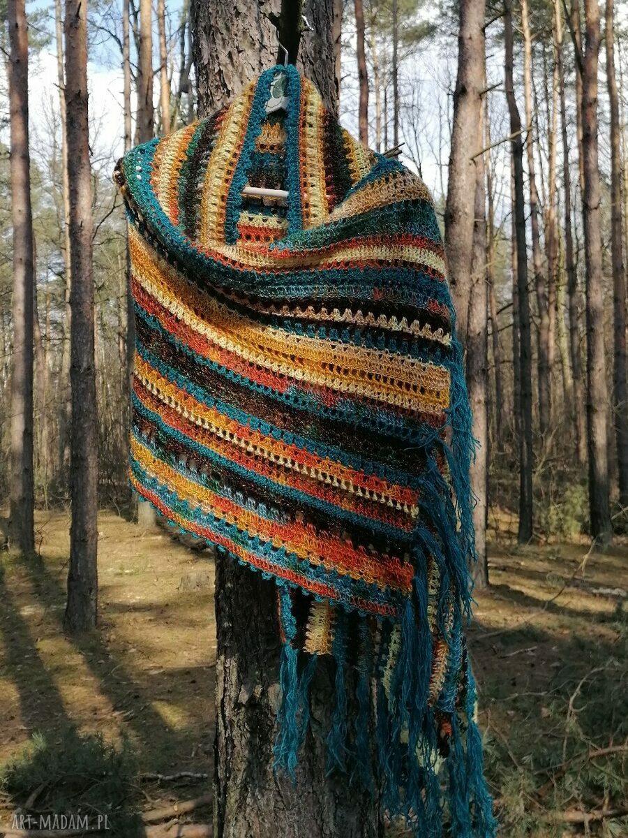 Navaho duży szal boho - ręcznie szydełkowany szal z wełny merino i alpaki