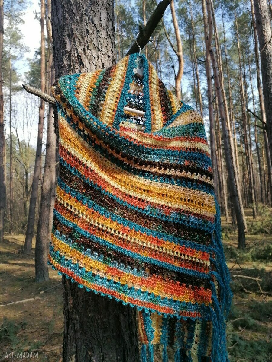 Navaho duży szal boho - ręcznie szydełkowany szal z wełny merino i alpaki