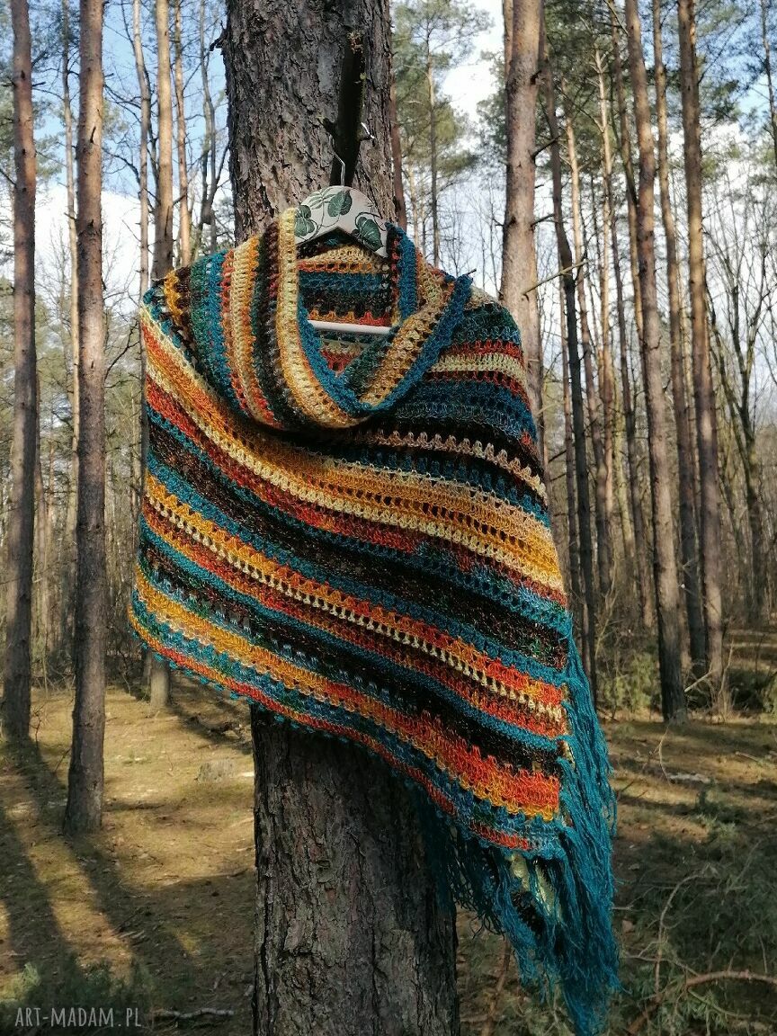 Navaho duży szal boho - ręcznie szydełkowany szal z wełny merino i alpaki