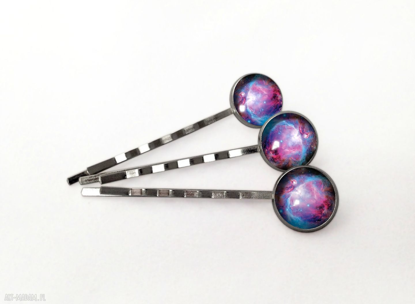 Nebula wsuwki włosów spinki kosmos ślub komplet trzech ręcznie