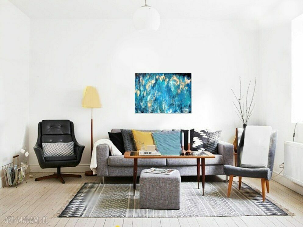 Nebula U9 - abstrakcja w turkusie: ręcznie malowany obraz na płótnie 100 x 70 cm