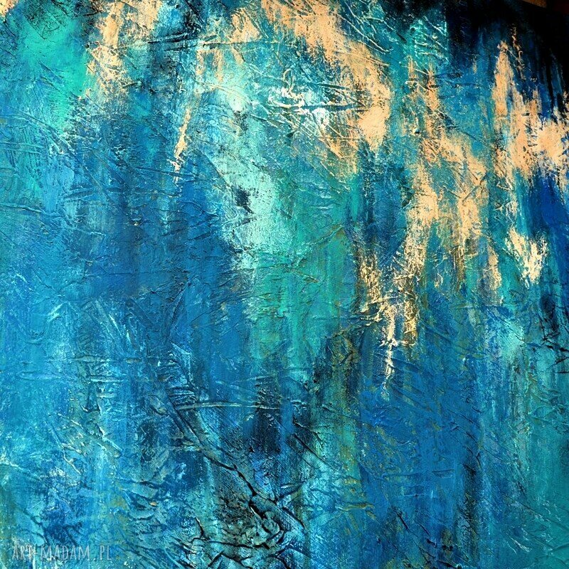 Nebula U9 - abstrakcja w turkusie: ręcznie malowany obraz na płótnie 100 x 70 cm