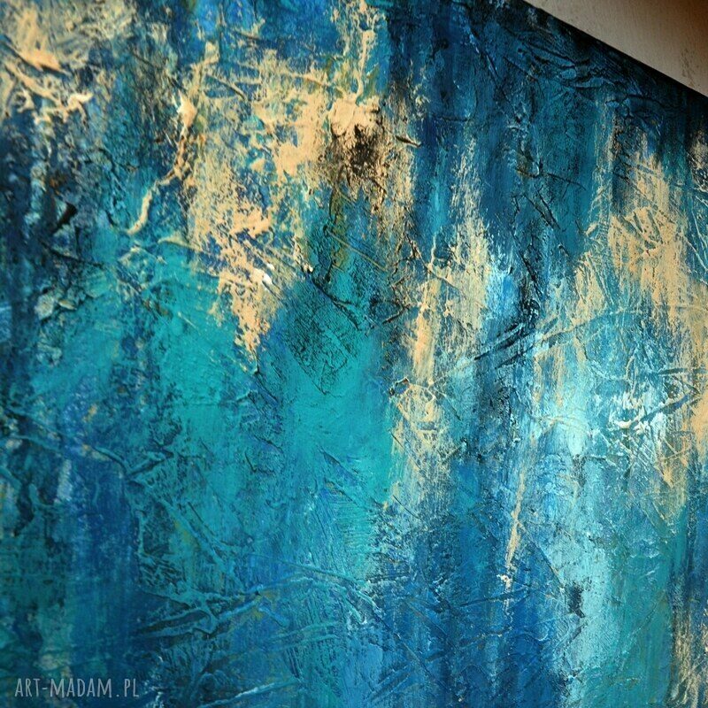 Nebula U9 - abstrakcja w turkusie: ręcznie malowany obraz na płótnie 100 x 70 cm