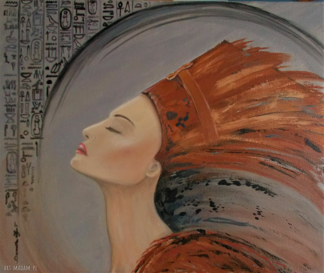 Nefretete - obraz olejny na płótnie 50x60 cm, portret kobiety