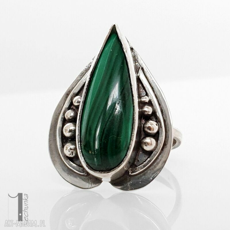 Nelumbo zielony srebrny pierścień malachitem pierścionek