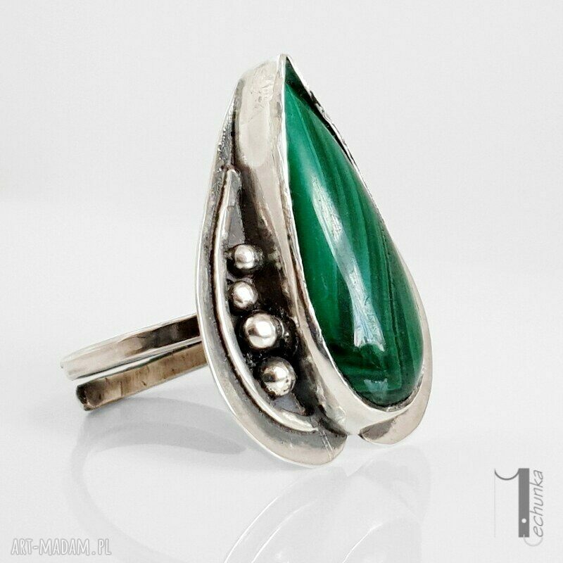 pierścionki: Nelumbo zielony srebrny pierścień z malachitem Ręcznie robione