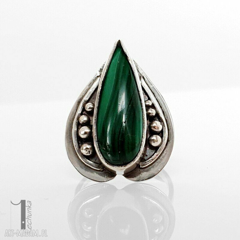 pierścionki: Nelumbo zielony srebrny pierścień z malachitem Ręcznie robione