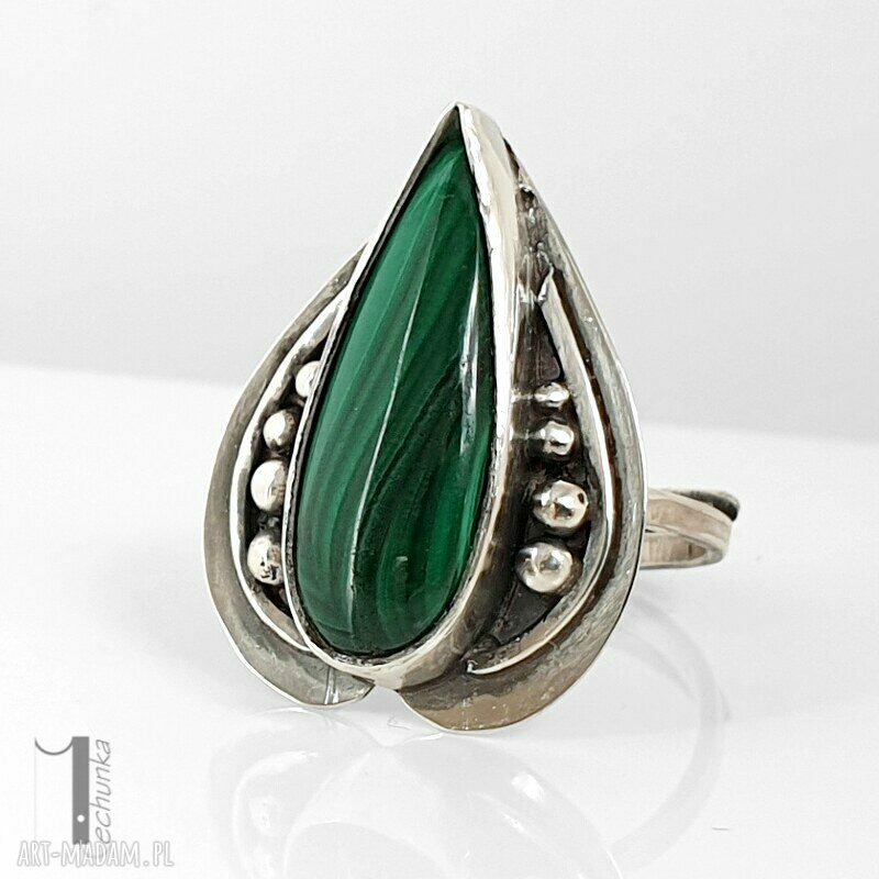 pierścionki: Nelumbo zielony srebrny pierścień z malachitem Ręcznie robione