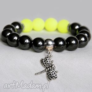 graphite & neon yellow with dragonfly - czarne bransoletki