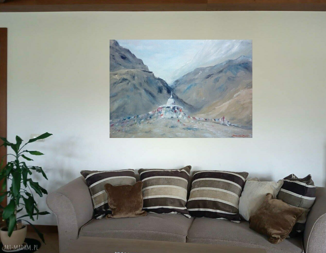 Nepal - obraz olejny z górami i stupą buddyzmu (50x70 cm), gotowy do zawieszenia