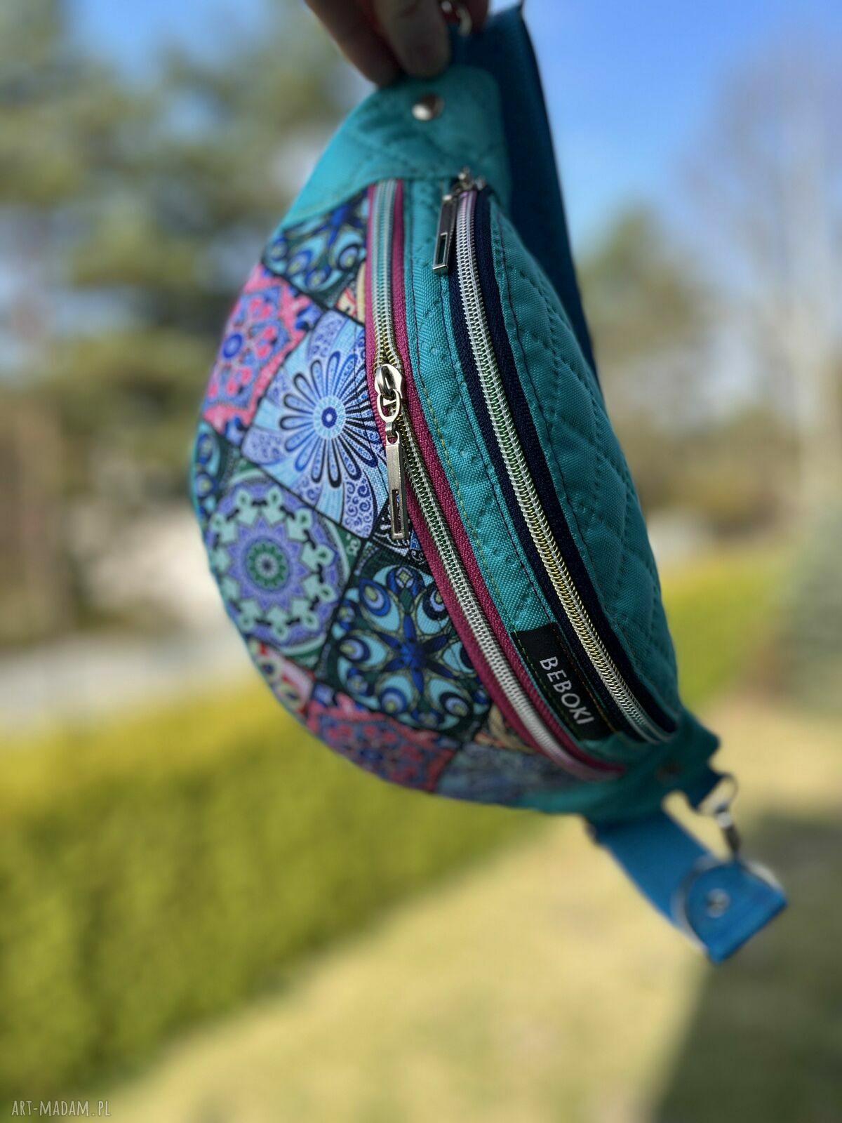 Nerka Azulejo turkusowa - saszetka biodrowa handmade z portugalskich kafelków (miniportfelik gratis)