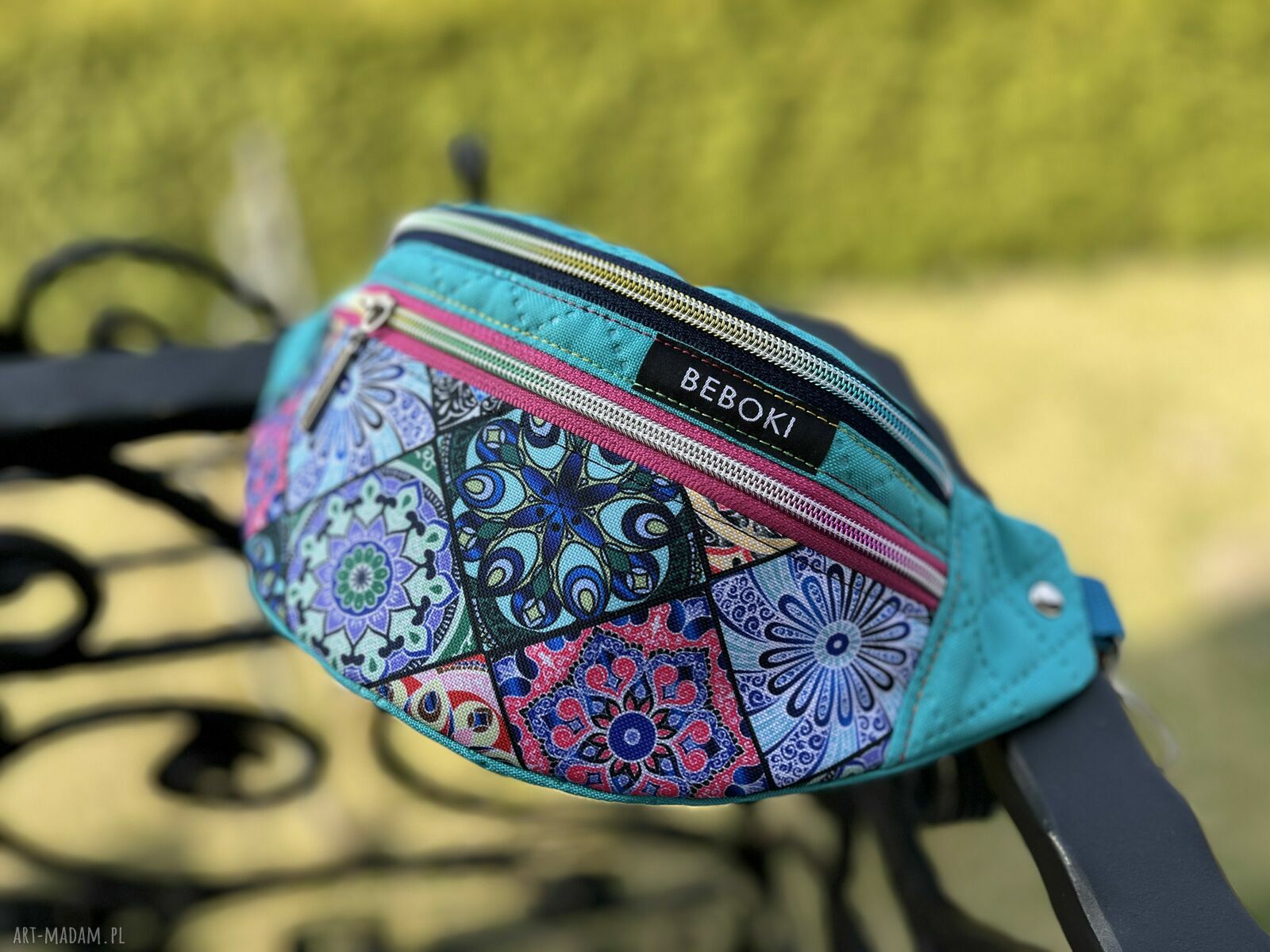 Nerka Azulejo turkusowa - saszetka biodrowa handmade z portugalskich kafelków (miniportfelik gratis)
