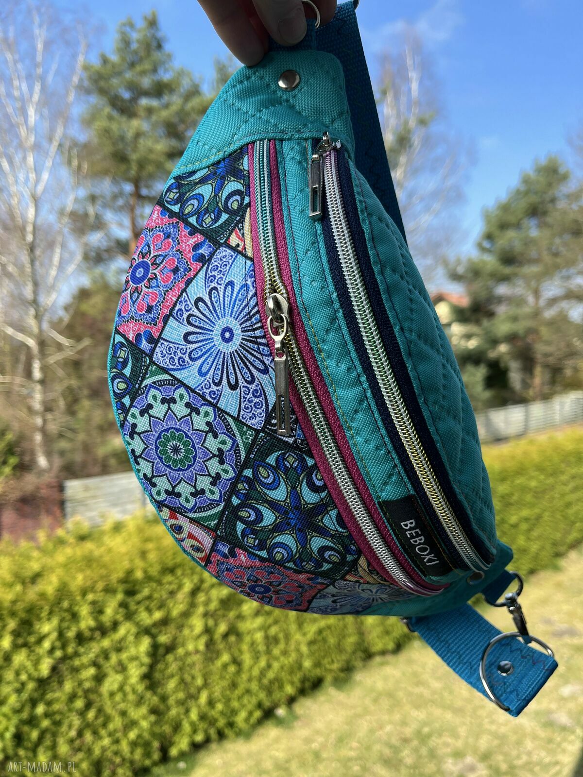 Nerka Azulejo turkusowa - saszetka biodrowa handmade z portugalskich kafelków (miniportfelik gratis)