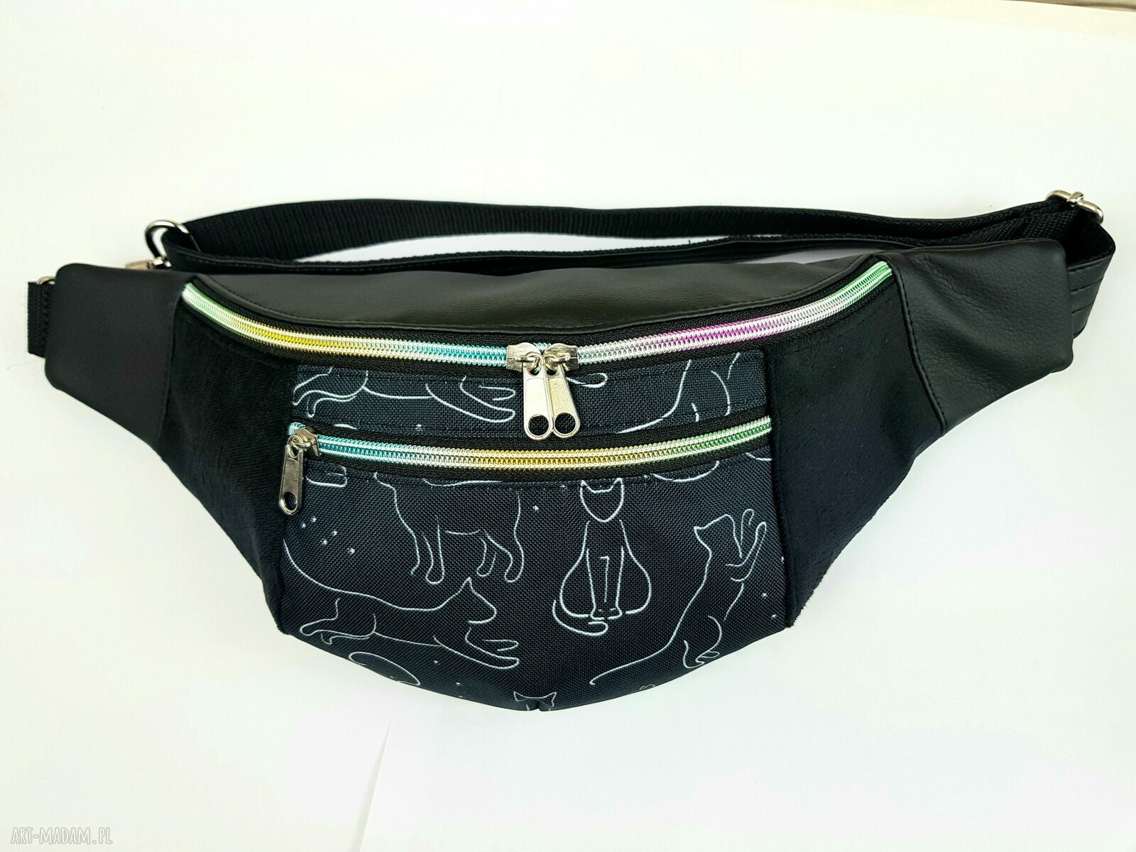 Czarna nerka XL w koty - eko zero waste dla kociary