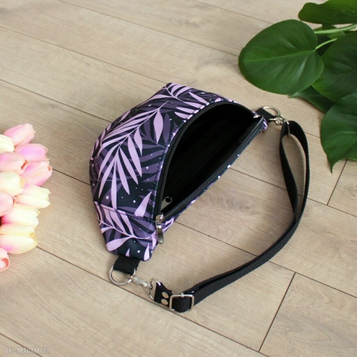 nerki: Nerka damska w fioletowe liście, wodoodporna Hand Made