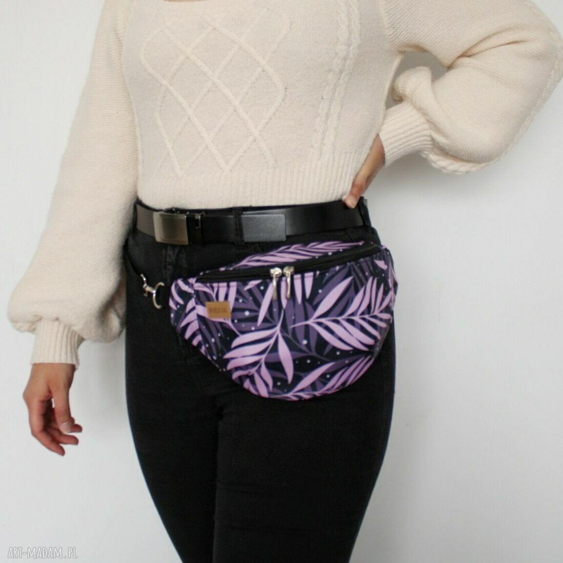 nerki: Nerka damska w fioletowe liście, wodoodporna Hand Made