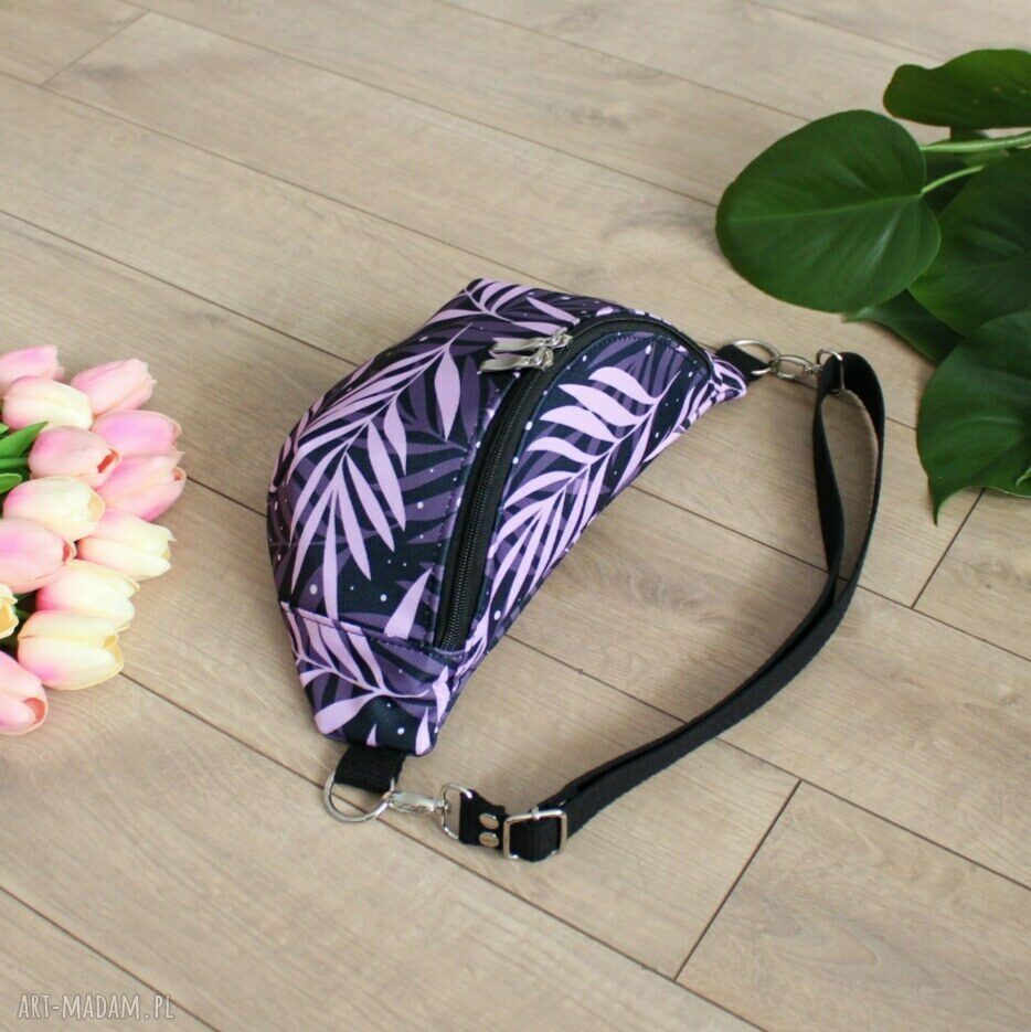 nerki: Nerka damska w fioletowe liście, wodoodporna Hand Made