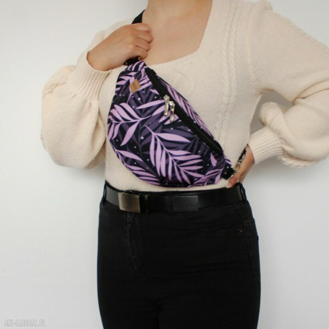 nerki: Nerka damska w fioletowe liście, wodoodporna Hand Made