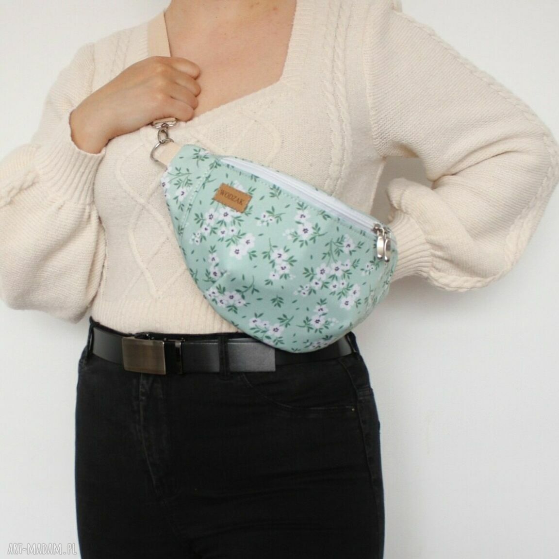 nerki: Nerka damska w kwiatki na miętowym, wodoodporna Hand Made