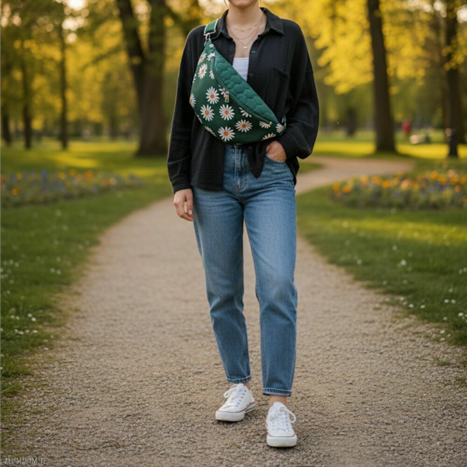 Nerka damska XXL butelkowa zieleń w stokrotki NS05xxl-004