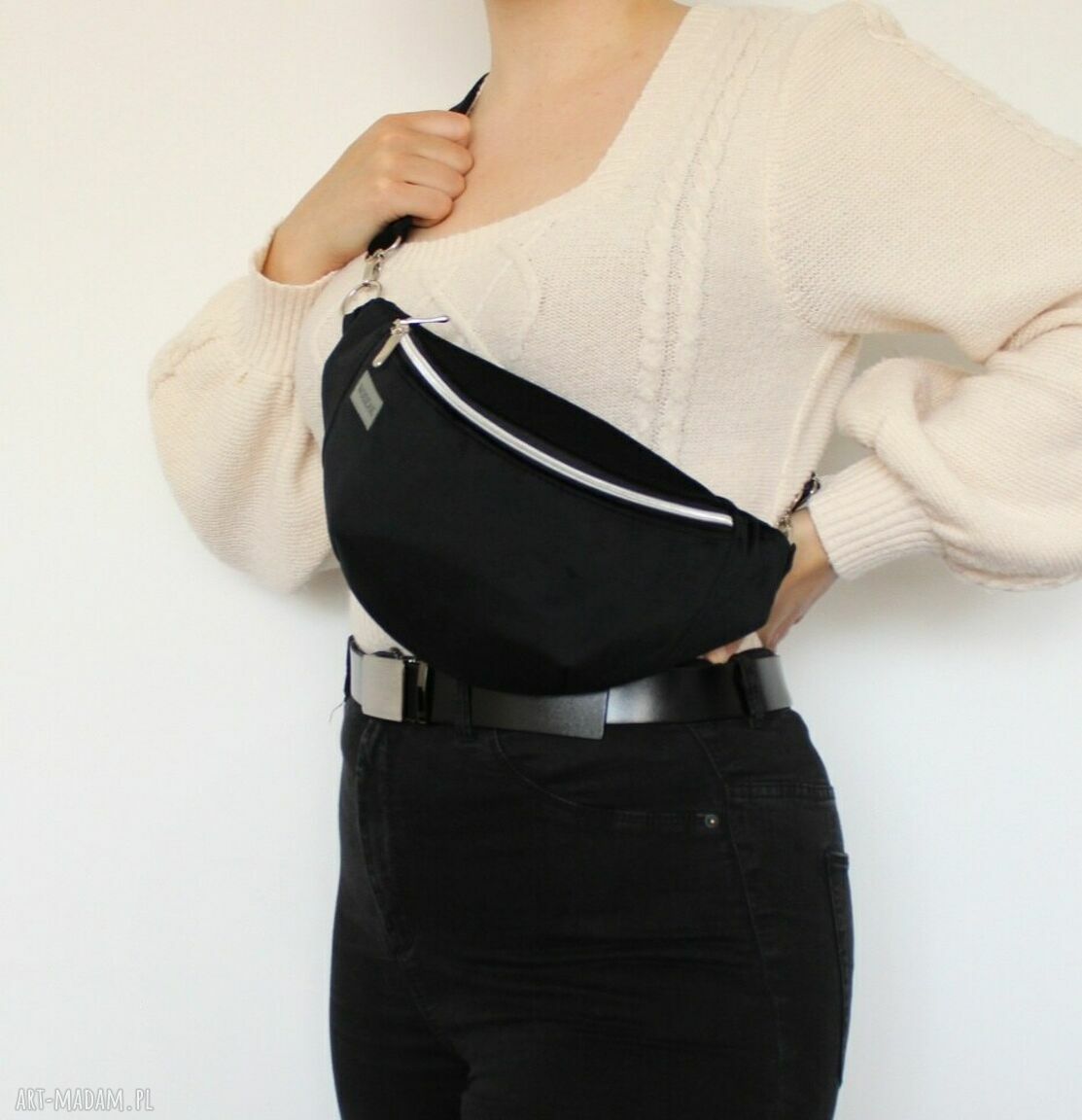 nerki: Nerka damska z czarnego weluru ręczne wykonanie