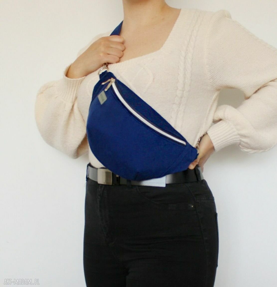 nerki: Nerka damska z granatowego weluru ręczne wykonanie