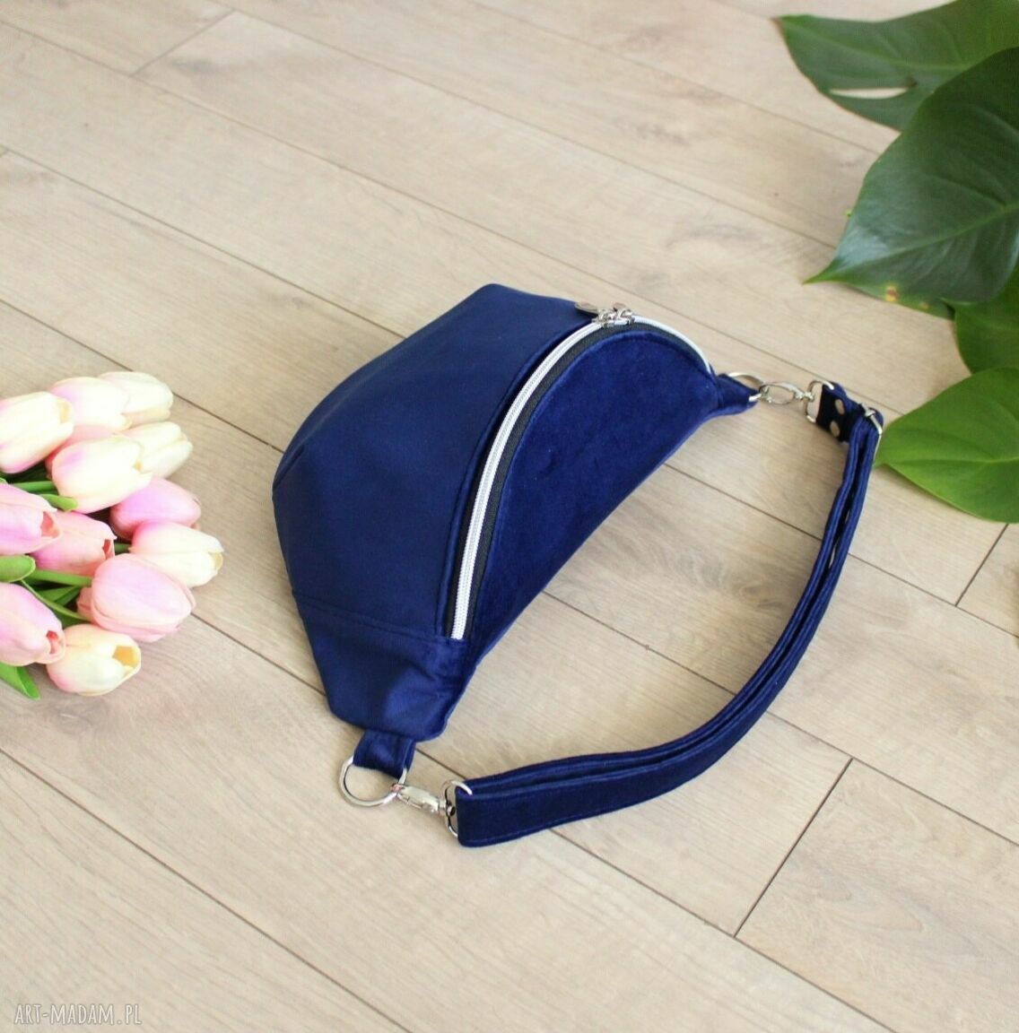 nerki: Nerka damska z granatowego weluru ręczne wykonanie