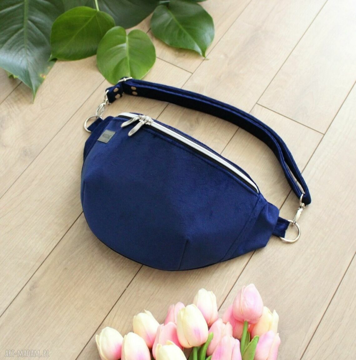 nerki: Nerka damska z granatowego weluru ręczne wykonanie