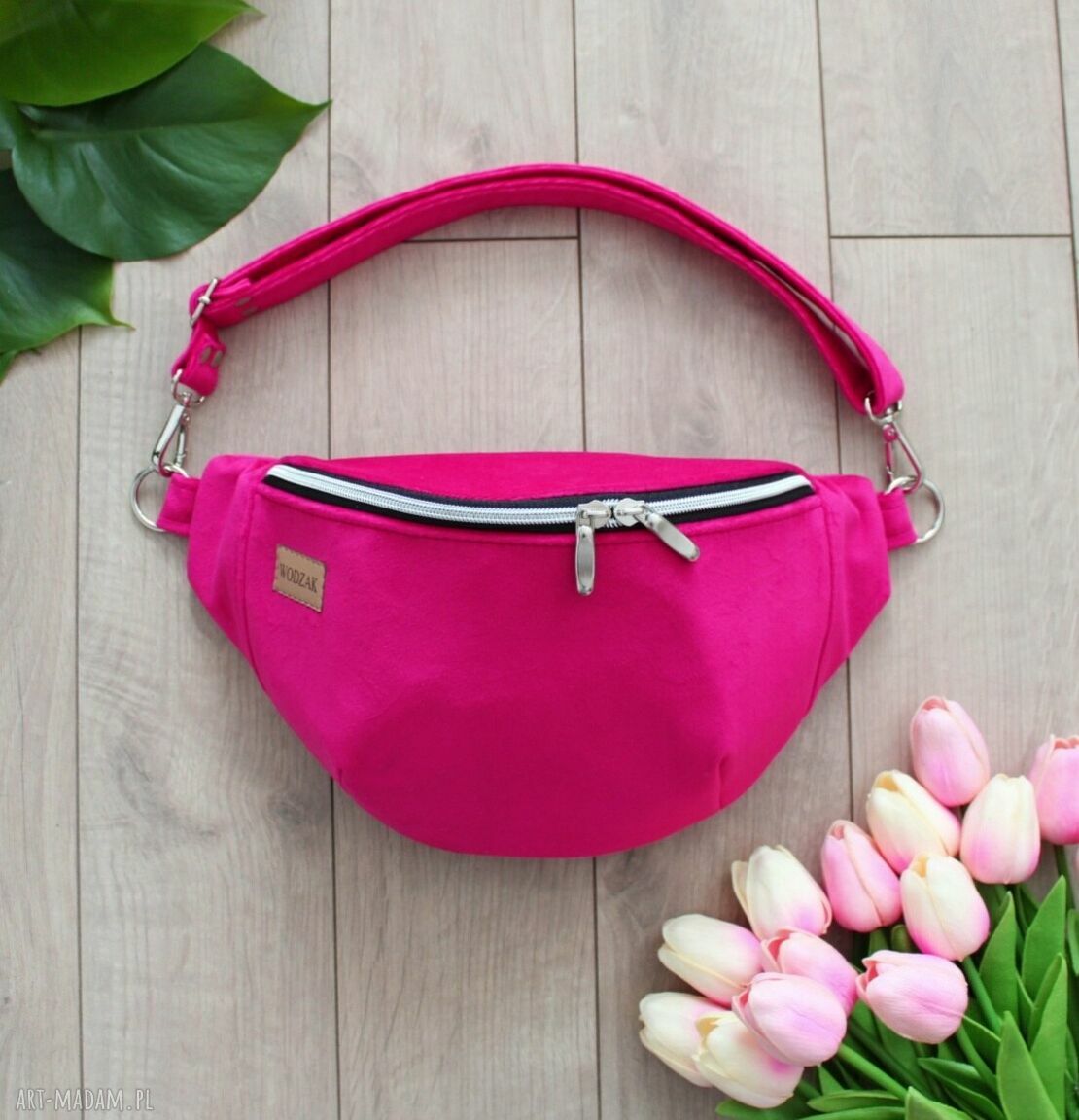 Nerka damska malinowego weluru różowa duża fuksja elegancka