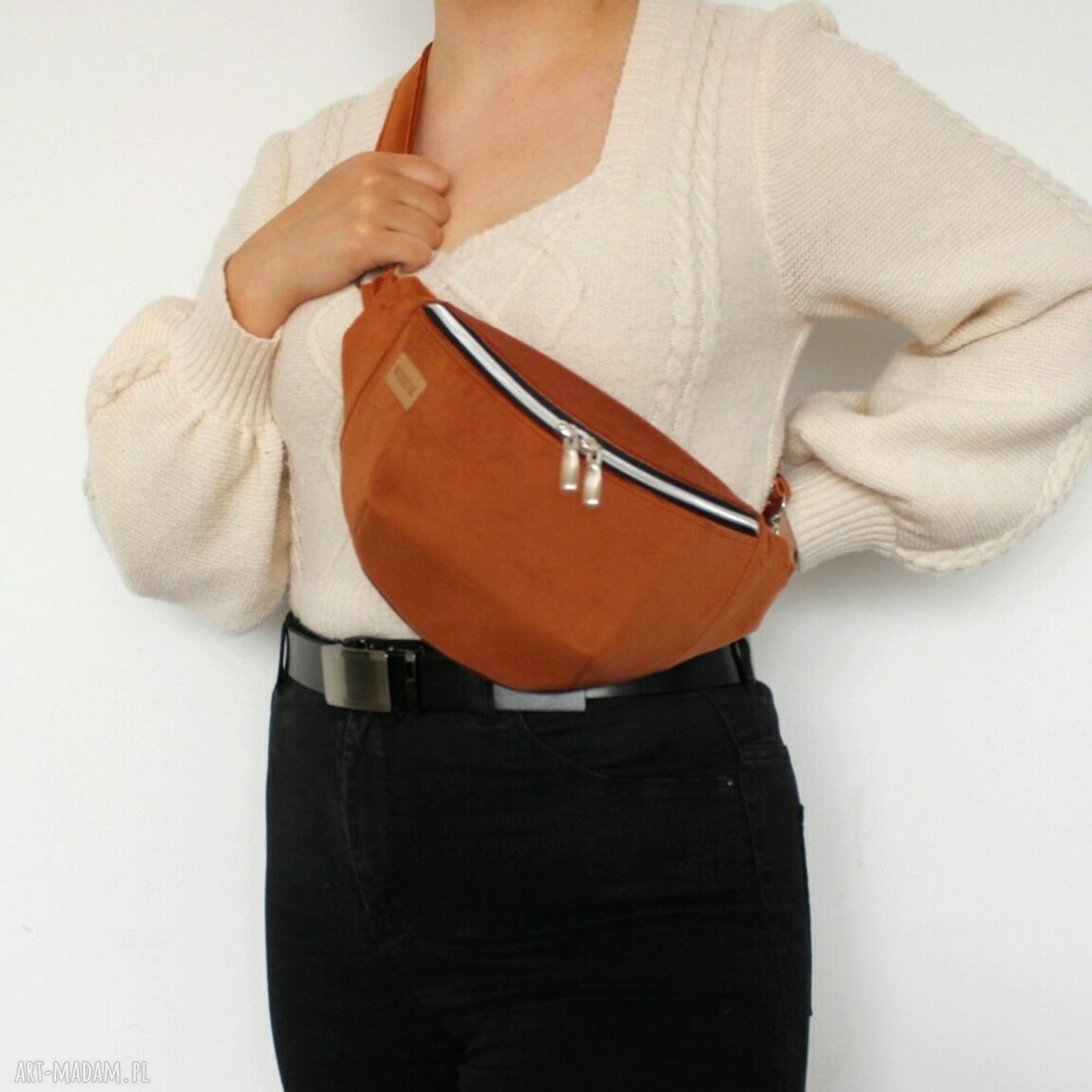 Nerka damska pomarańczowego weluru duża pomarańczowa pojemna