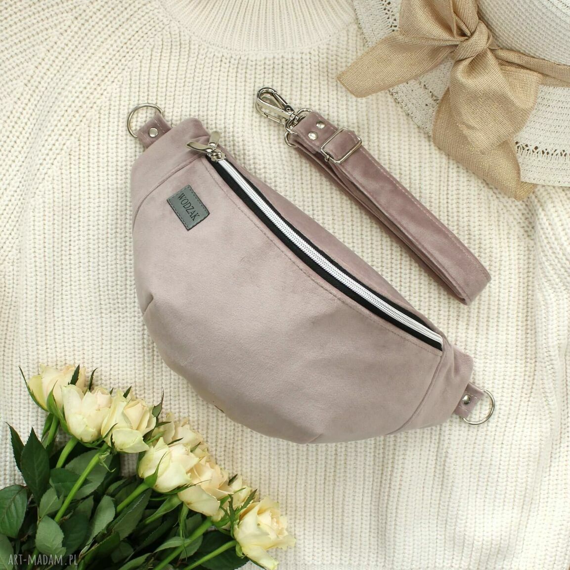 Nerka damska wrzosowego weluru różowa pudrowy róż duża jasny