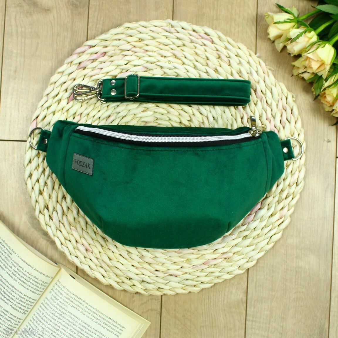 Nerka damska zielonego weluru duża pojemna prezent dla kobiety