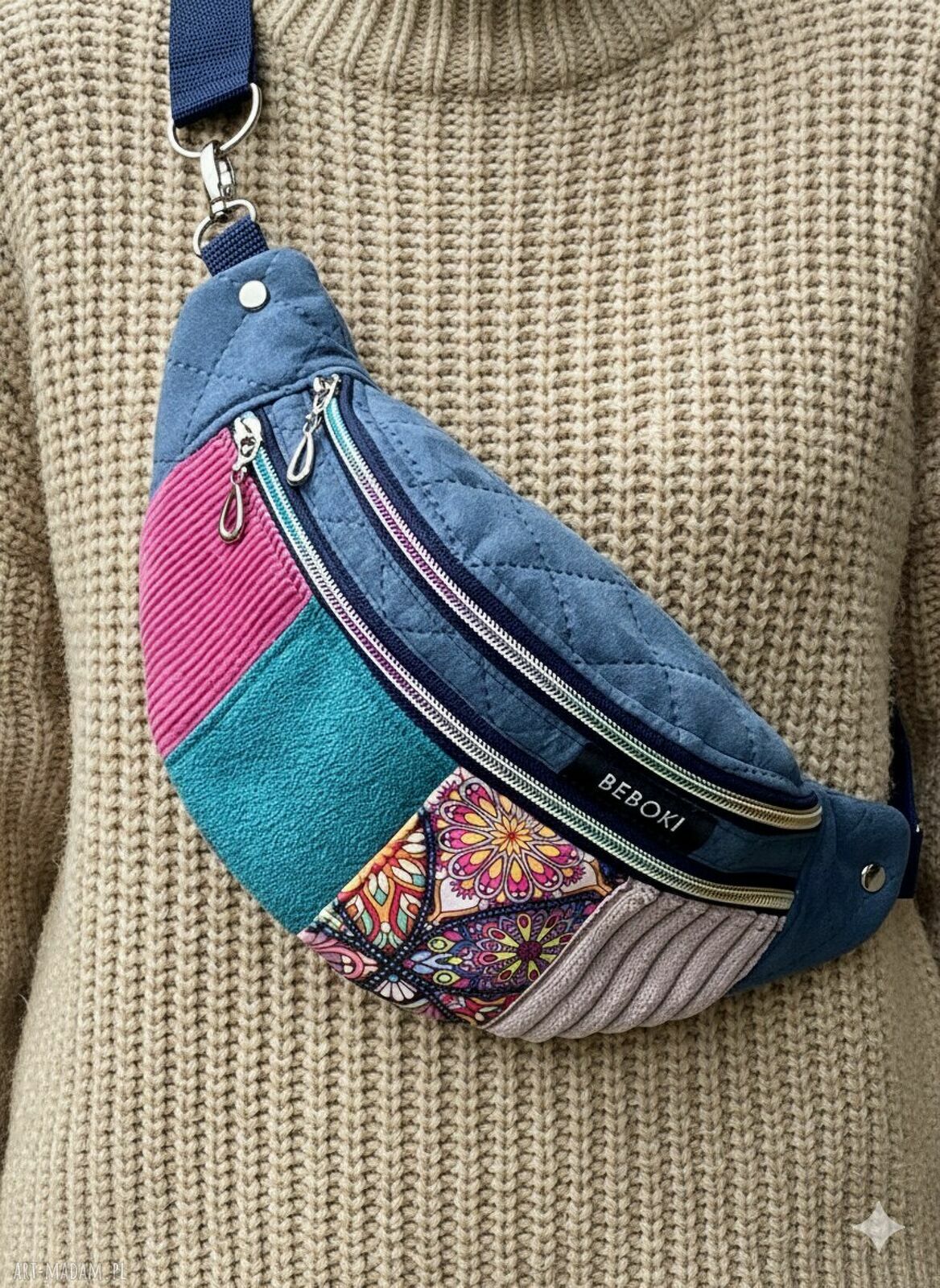 Nerka BEBOKI z ekozamszu w patchworku - rozmiar M (mini portfelik gratis)