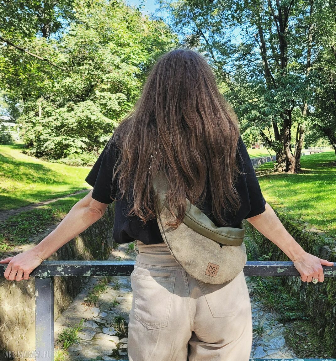 Nerka Haru zielona khaki z bawełny i ekoskóry