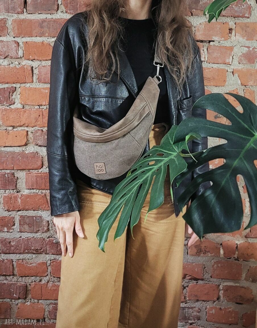 Nerka Haru - brązowa bawełniana nerka handmade z ekoskórą