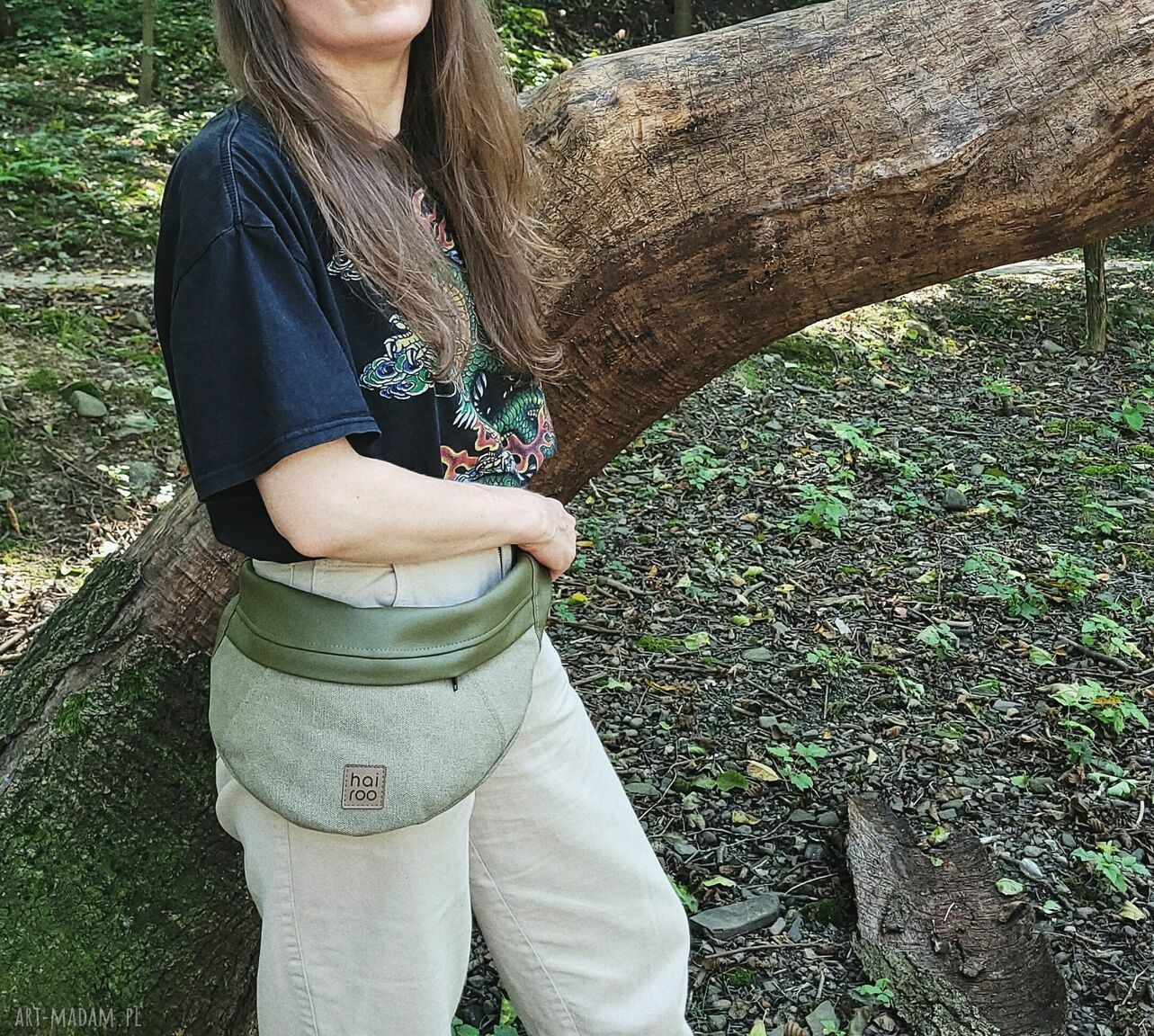Nerka Haru zielona khaki z bawełny i ekoskóry