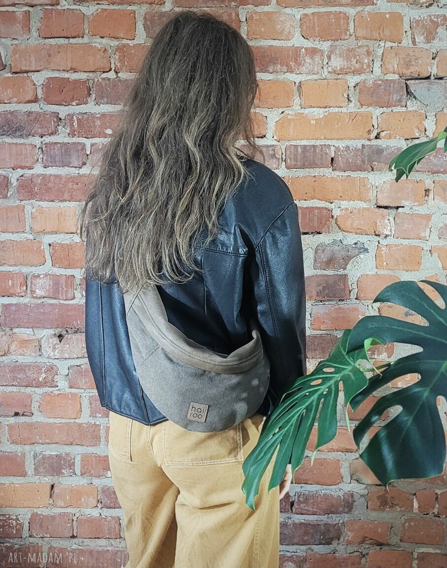 Nerka Haru - brązowa bawełniana nerka handmade z ekoskórą