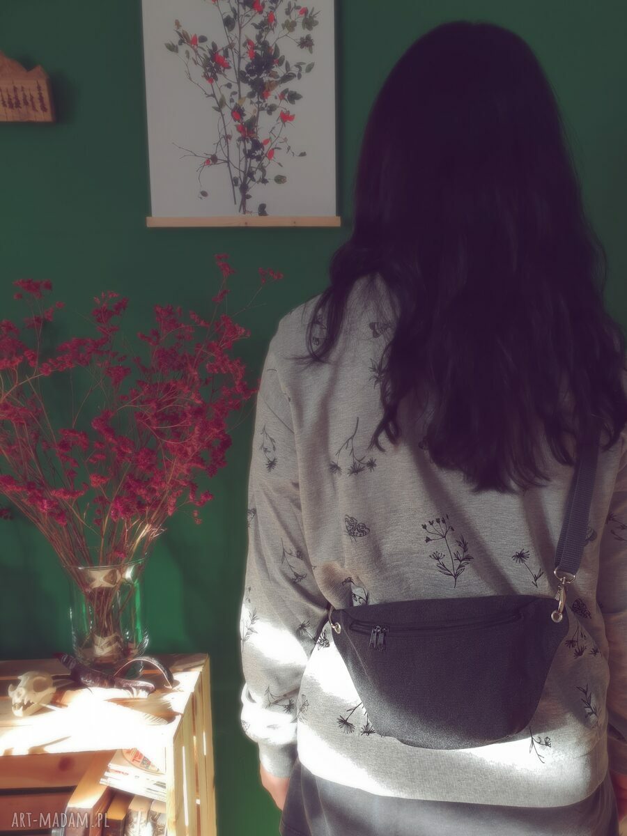 Ręczna nerka mini basic grafitowy drelich, czarny eko skaj i wyjście na słuchawki