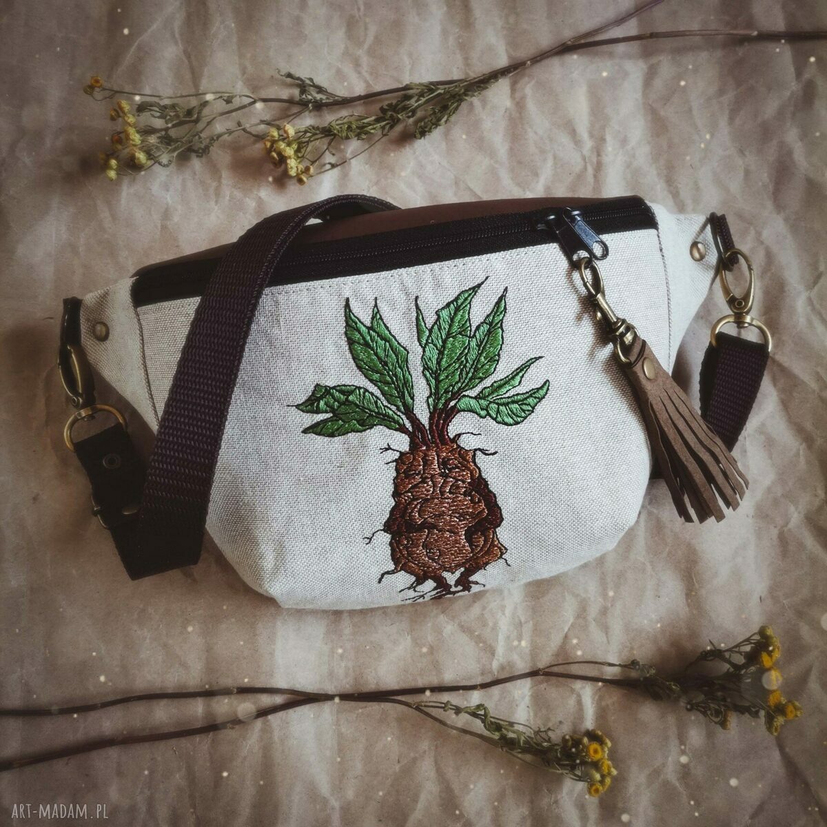 Nerka mini Mandragora mała lniana ręcznie robiona Zapetlona Nitka
