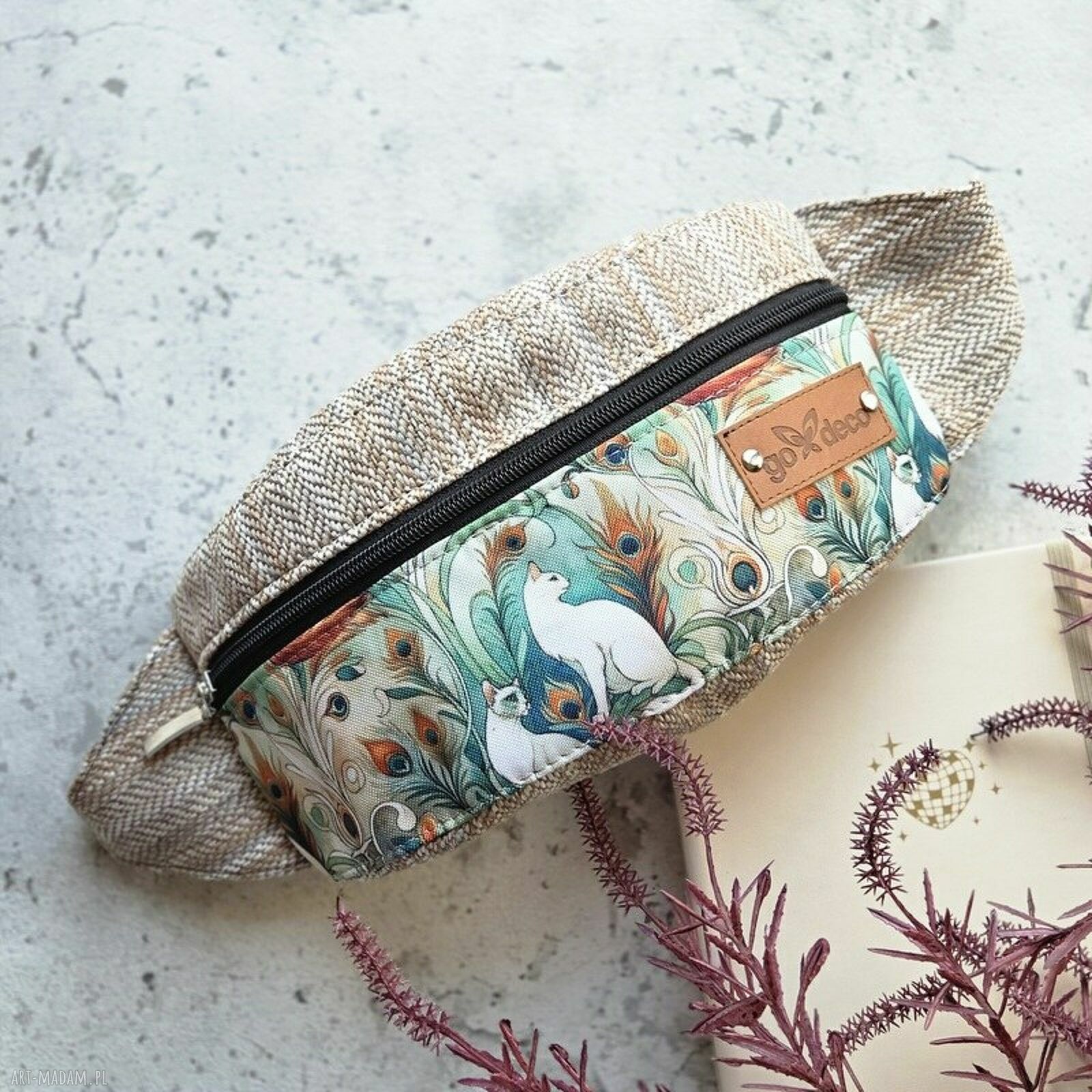 Nerka saszetka pojemna w koty - handmade