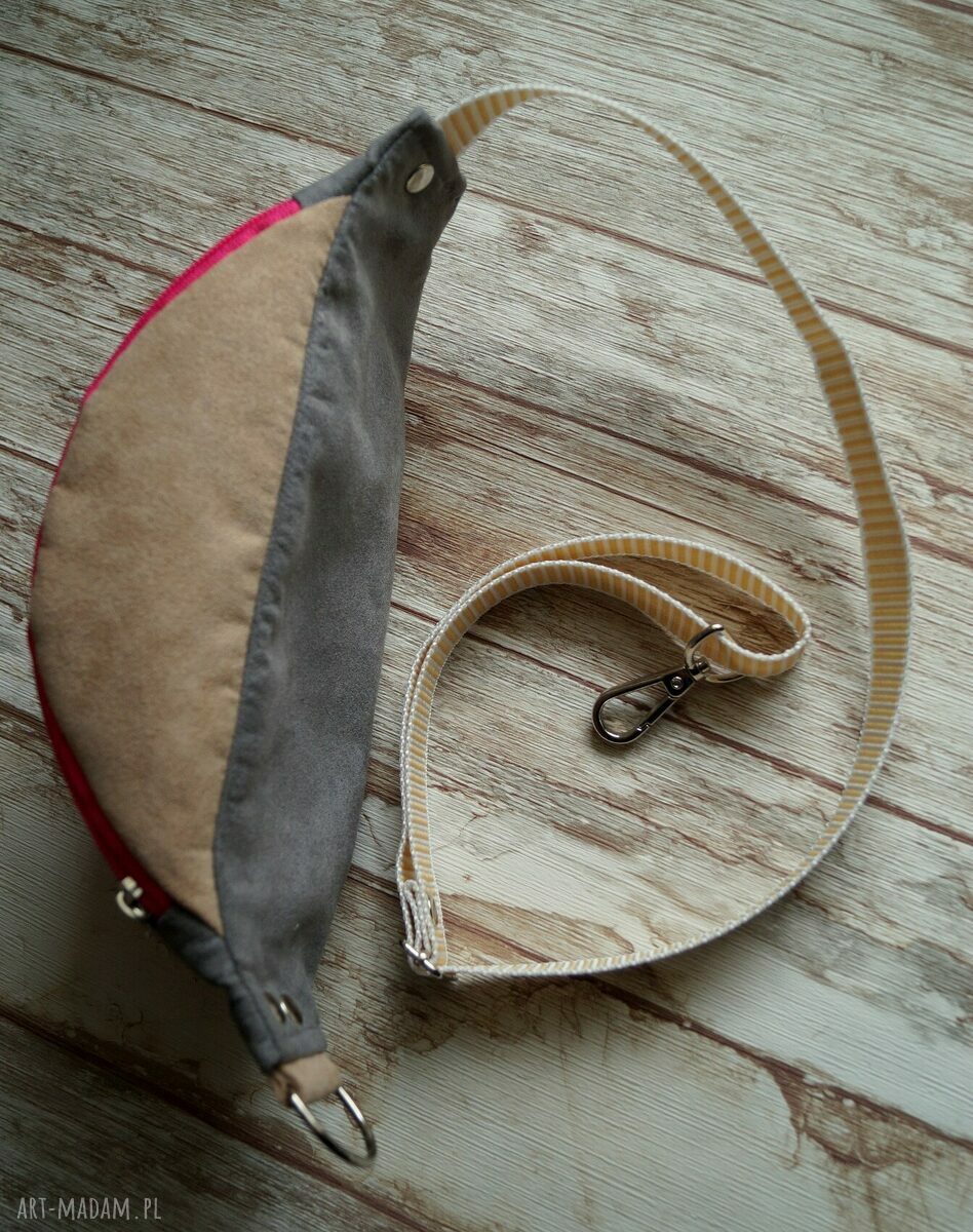 Nerka na biodro z ekozamszu handmade - róż szaro beż