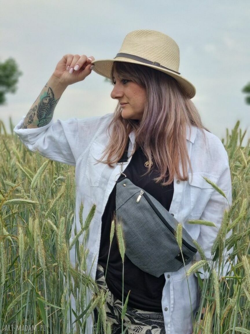 Nerka wegańska naturalna szara L - wygodna saszetka na co dzień