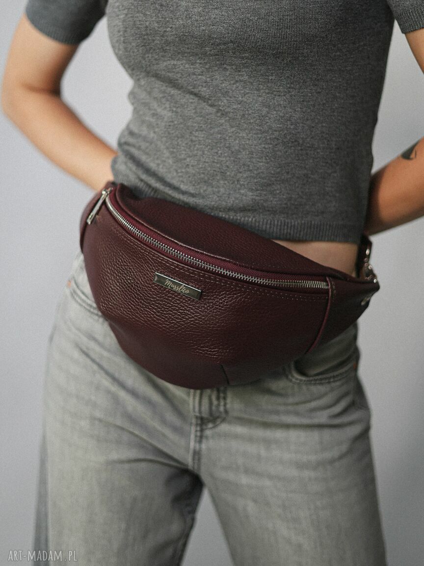 Nerka XL burgund Musslico - elegancka torebka na skos z naturalnej skóry